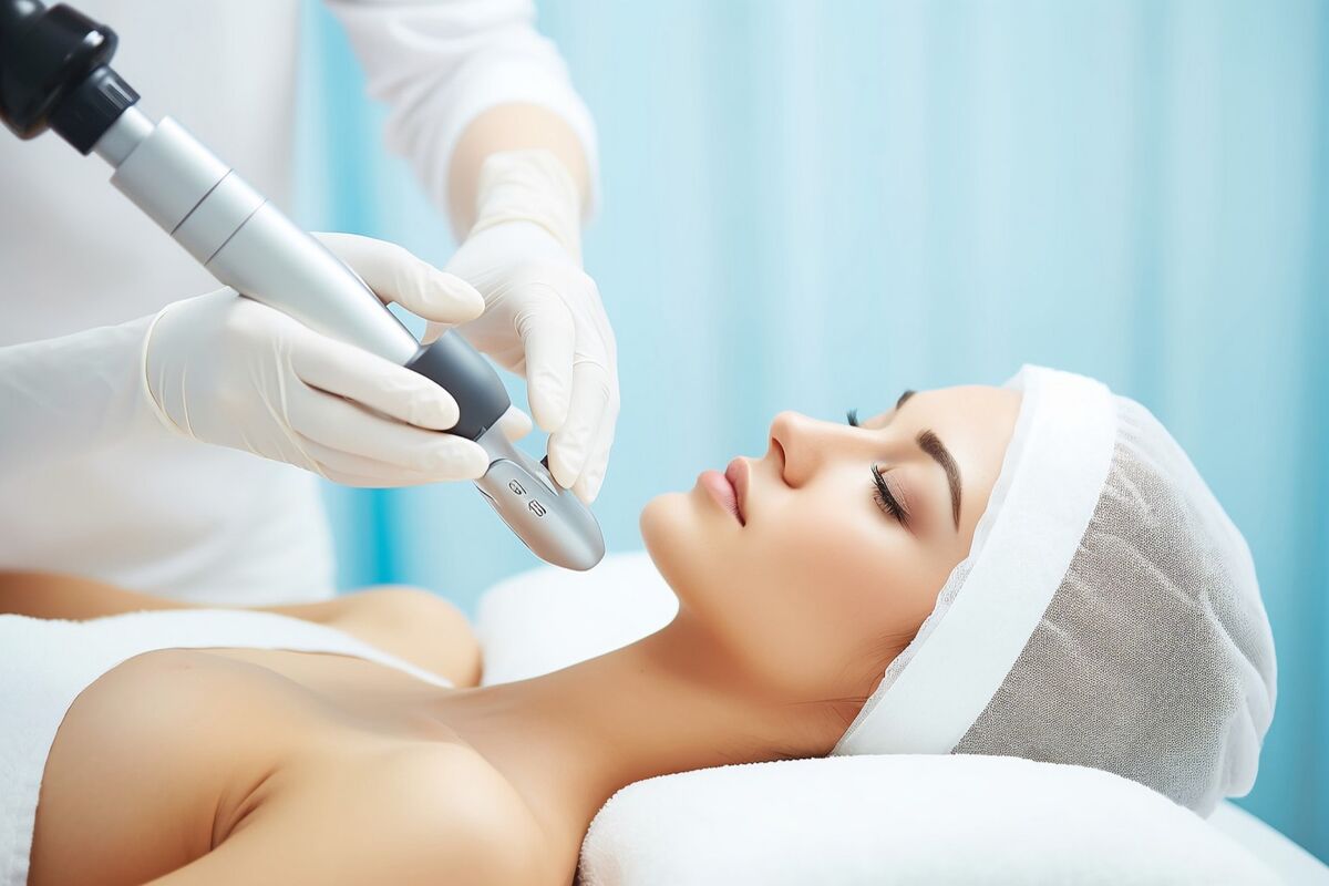 Patient receiving a cosmetic injection treatment for lines and volume at a New York dermatology office