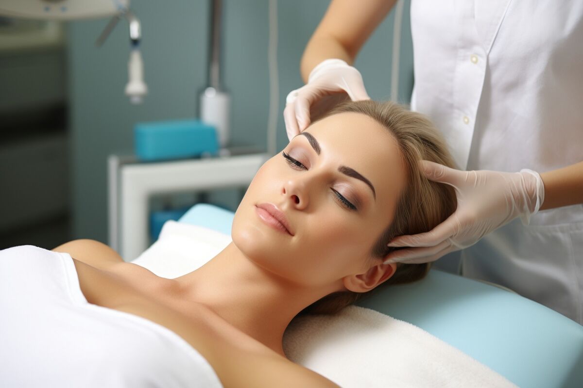 Patient receiving a medical facial treatment as part of a PRP skin rejuvenation plan Patient receiving a medical facial treatment as part of a PRP skin rejuvenation plan
